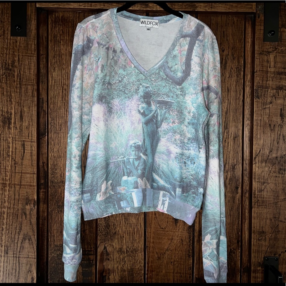 Rare Wildfox Garden of Good and Evil Baggy Beach Jumper in Aqua Multi Size XS - Picture 2 of 5
